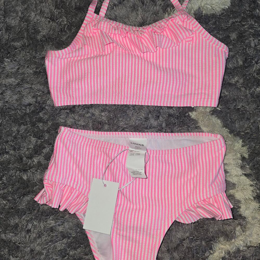 Lizens Kids Pink and White Bikini Size 5-6T